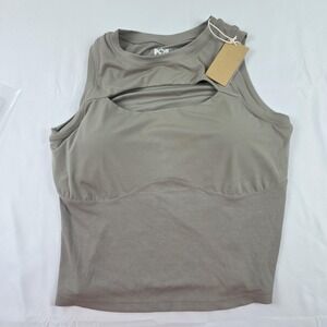 PopFlex Tank Top Womens 2X Beige Exuberant Cropped Cutout Workout Yoga